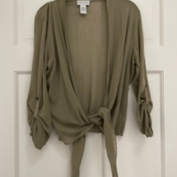 Soft Surroundings Women's Open Front Sheer Cardigan in Olive Size M - Picture 4 of 5